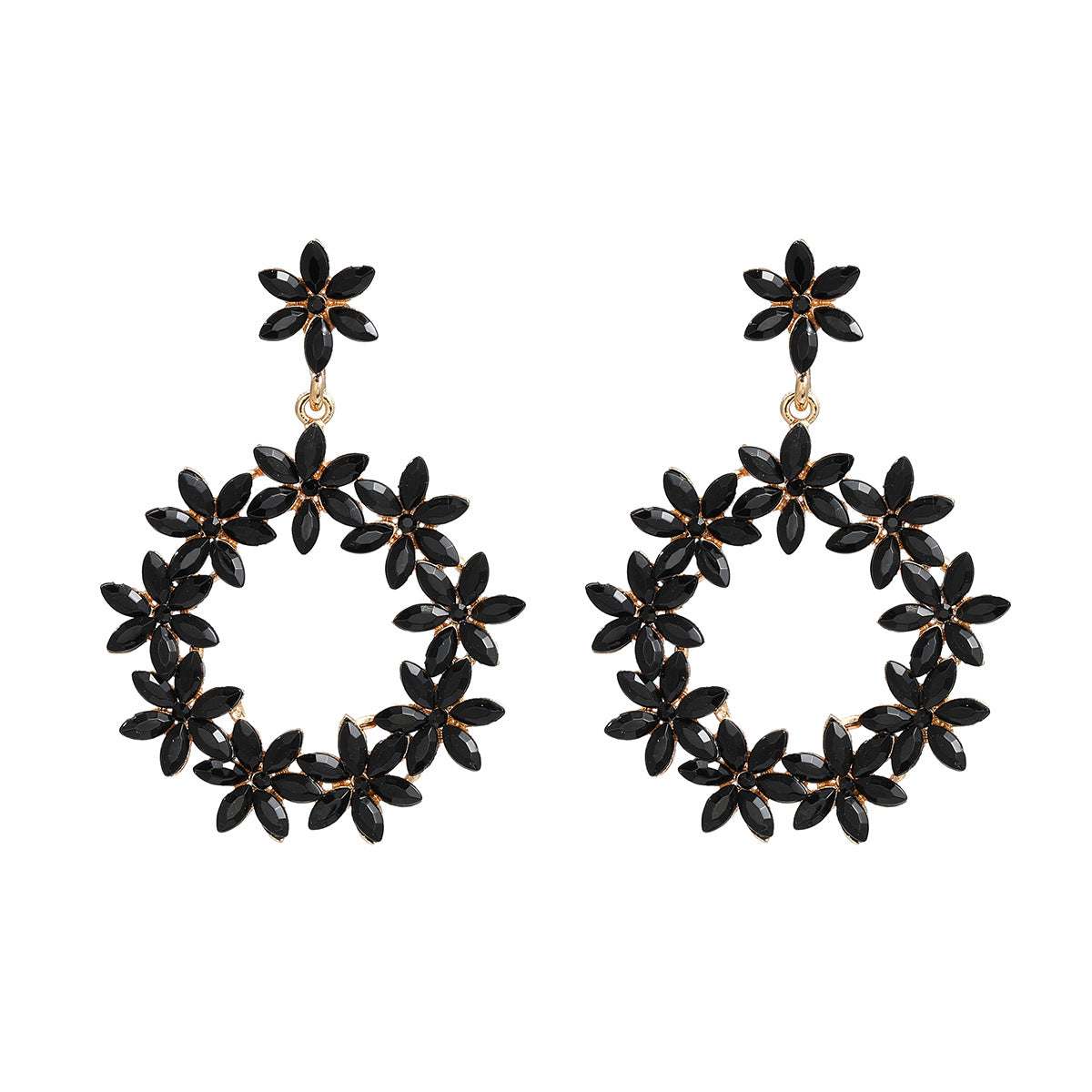 Wholesale Full Color Diamond Flower Round Earrings